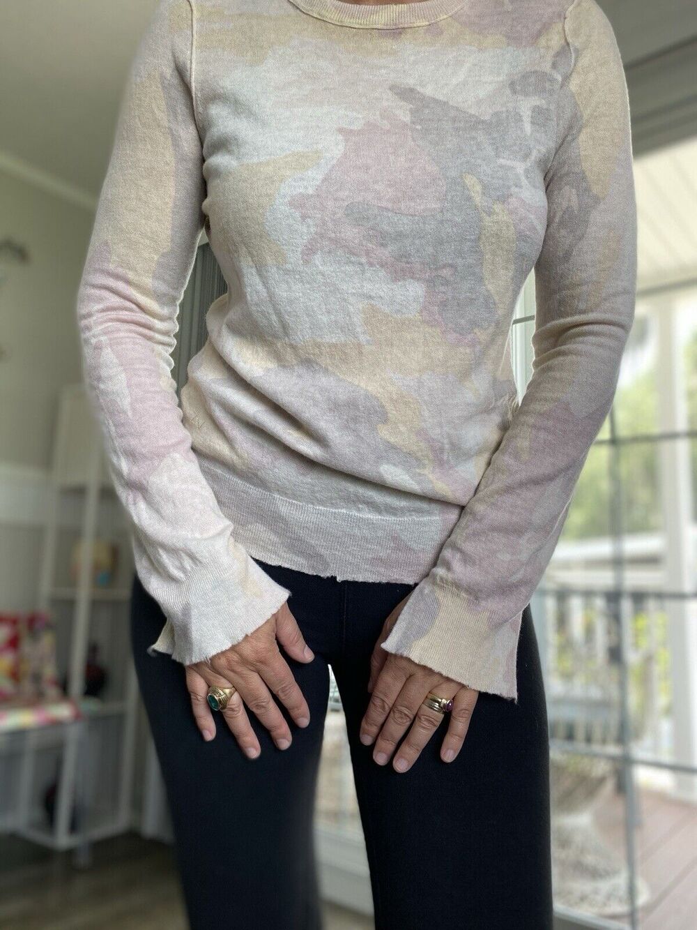 ZADIG & VOLTAIRE 100% Cashmere Pastel Camo Pullover Sweater L